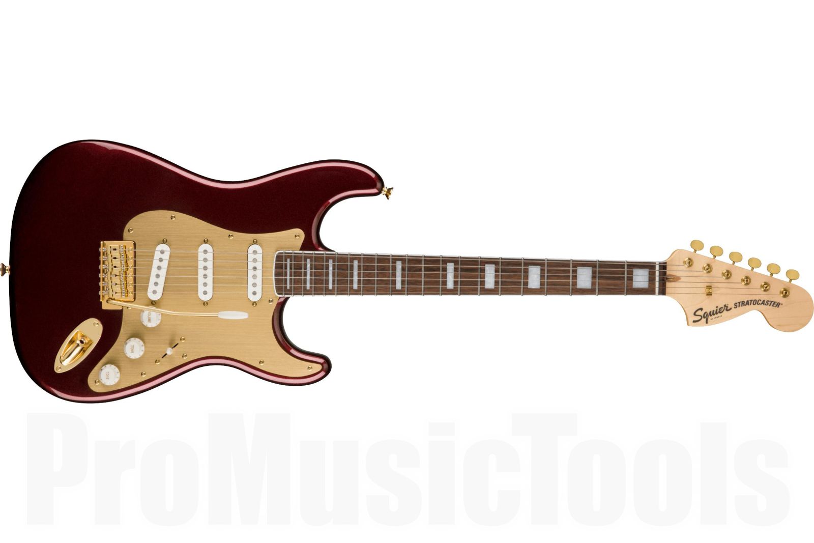 Fender Squier 40th Anniversary Stratocaster Gold Edition LRL Gold  Anodized Pickguard Ruby Red Metallic ProMusicTools