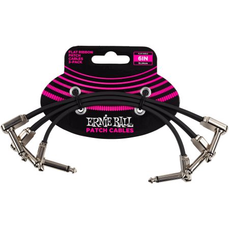 Ernie Ball 6221 Patch Cable - Flat - Angle/Angle - Black - 15cm - 3Pack