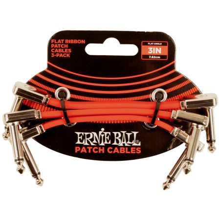 Ernie Ball 6401 Patch Cable - Flat - Angle/Angle - Red - 7,5cm - 3 Pack