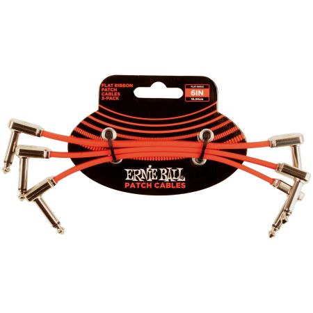 Ernie Ball 6402 Patch Cable - Flat - Angle/Angle - Red - 15cm - 3 Pack