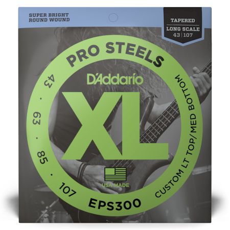 D'Addario EPS300 ProSteels Bass Guitar Strings, Custom Light, 43-107, Long Scale