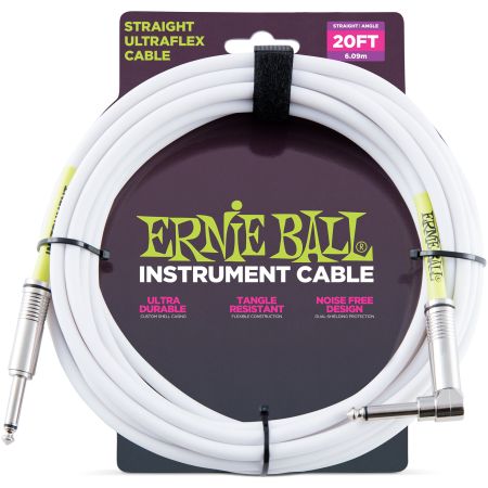 Ernie Ball 6047 Instrument Cable Straight/Angle - White - 6.09 m (20')