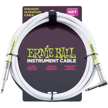 Ernie Ball 6049 Instrument Cable Straight/Angle - White - 3.04 m (10')