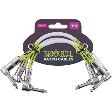 Ernie Ball 6051 Patch Cable Angle/Angle - White - 15.24 cm (6'') - 3 Pack