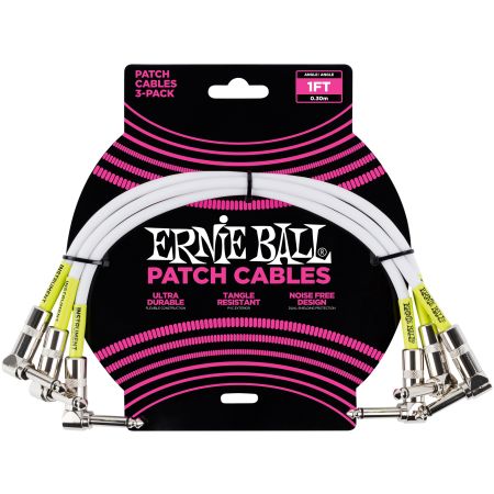 Ernie Ball 6055 Patch Cable Angle/Angle - White - 30 cm (1') - 3 Pack