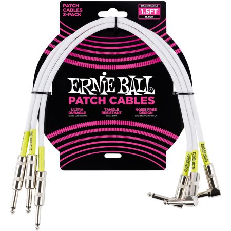 Ernie Ball 6056 Patch Cable Straight/Angle - White - 46 cm (1.5'') - 3 Pack