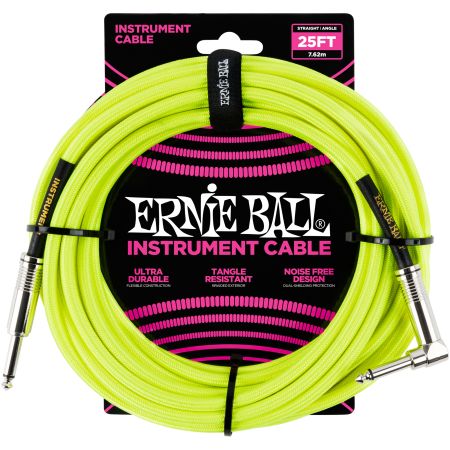 Ernie Ball 6057 Instrument Cable Straight/Angle - Neon Yellow - 7.62 m (25')