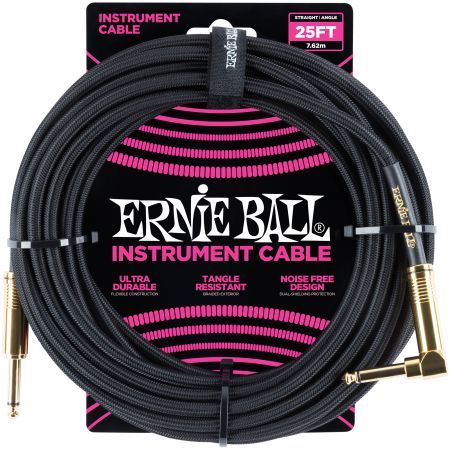Ernie Ball 6058 Instrument Cable Straight/Angle - Black - 7.62 m (25')