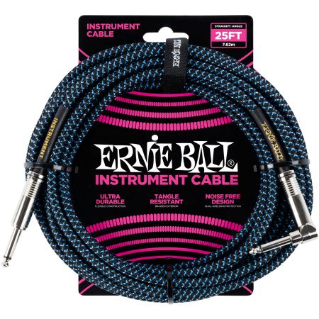 Ernie Ball 6060 Instrument Cable Straight/Angle - Black/Neon Blue - 7.62 m (25')