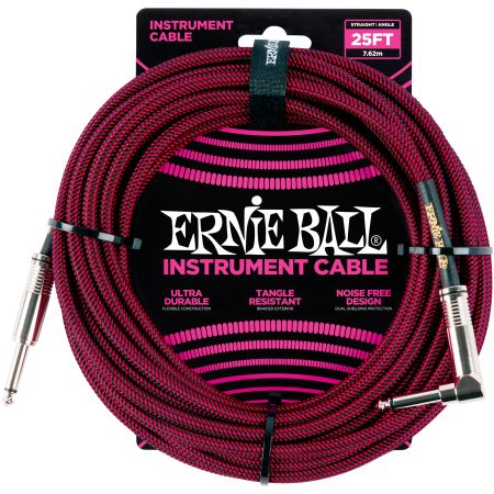 Ernie Ball 6062 Instrument Cable Straight/Angle - Black/Red - 7.62 m (25')