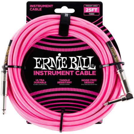 Ernie Ball 6065 Instrument Cable Straight/Angle - Neon Pink - 7.62 m (25')