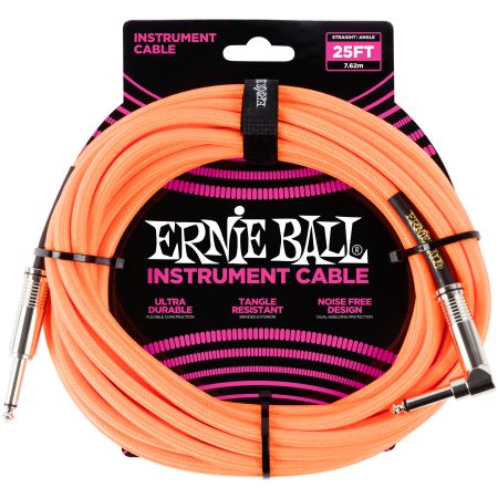 Ernie Ball 6067 Instrument Cable Straight/Angle - Neon Orange - 7.62 m (25')
