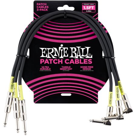 Ernie Ball 6076 Patch Cable Straight/Angle - Black - 46 cm (1.5'') - 3 Pack