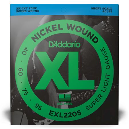 D'Addario EXL220S Nickel Wound Bass Guitar Strings, Super Light, 40-95, Short Scale