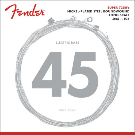 Fender 7250 Bass Strings - Nickel Plated Steel - Long Scale - 7250M .045-.105 Gauges - (4)