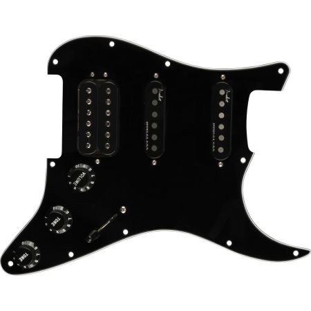 Fender Pre-Wired Strat Pickguard - Shawbucker Bridge/Gen 4 Noiseless Neck/Middle HSS - Black 11 Hole PG